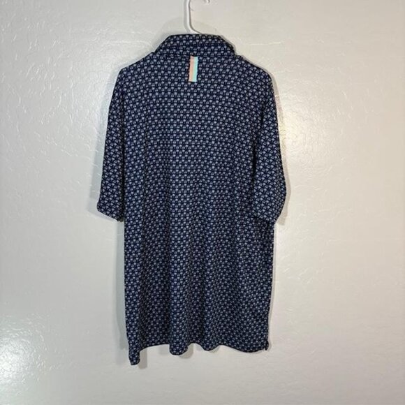 Rhoback Polo Shirt Mens 2XL Navy Performance Golf Palm Tree Golf Cart Print - Picture 5 of 7